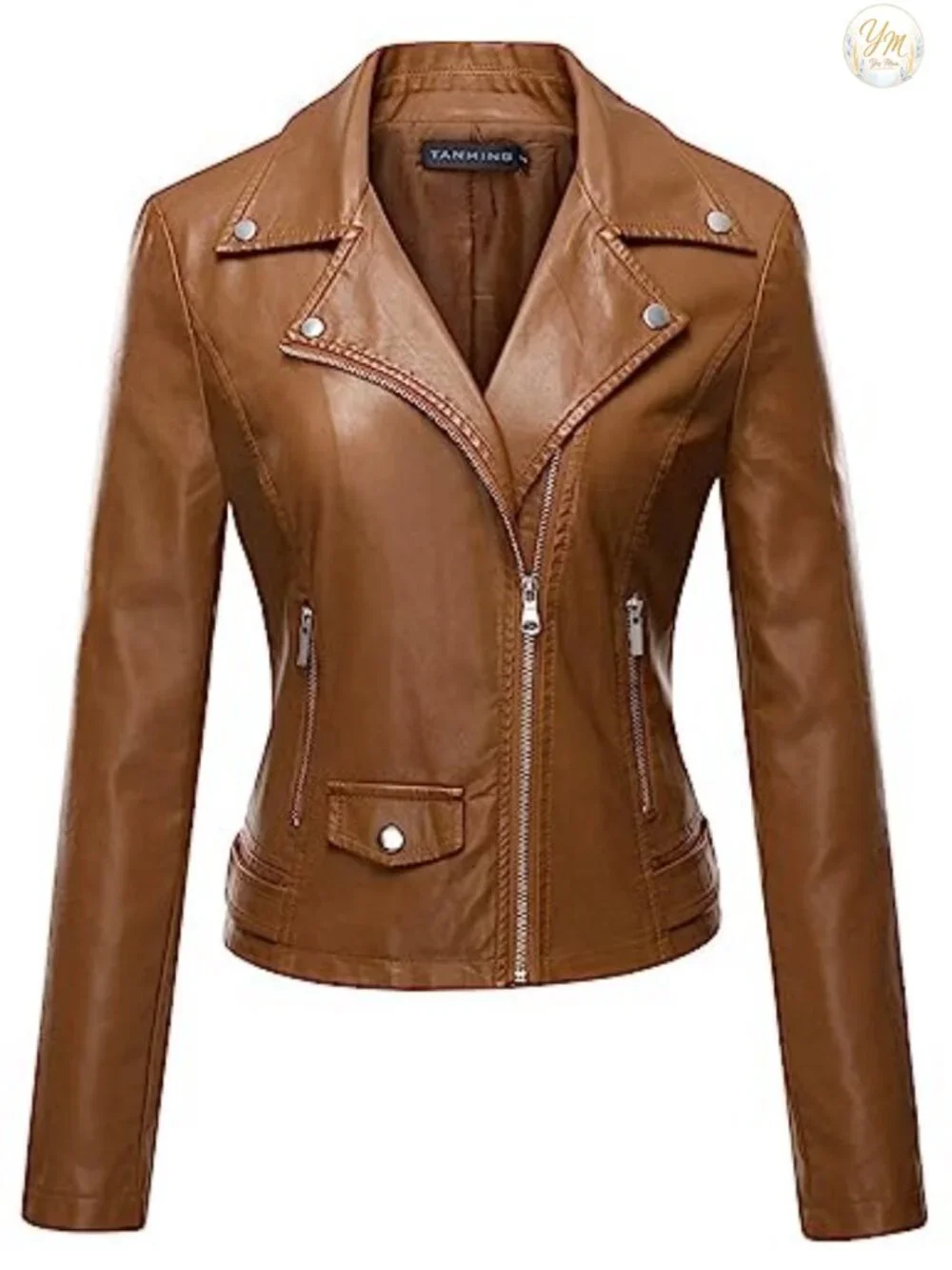 Women's Faux Leather Moto Biker Short Coat Jacket Zip Up Long Sleeve Lapel